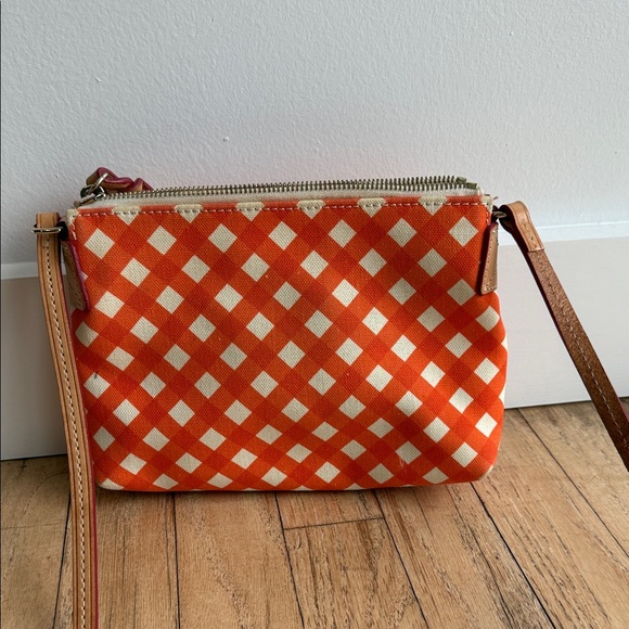 Dooney & Bourke Gingham Plaid
Pouchette Crossbody Orange/White
Leather Canvas - Picture 2 of 10